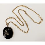 9CT CHAIN WITH VICTORIAN JET & SEED PEARL PENDANT CHAIN - APPROX 13 GRAMS