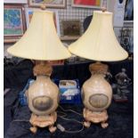 PAIR OF GLAZED DECORATIVE LAMPS WITH SHADES - 68 CMS (H) APPROX