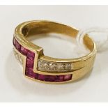 18CT RUBY & DIAMOND RING - APPROX 3.95 G - SIZE L/M