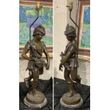 LARGE SIGNED BRONZE BOY LAMP - 93 CMS (H) APPROX