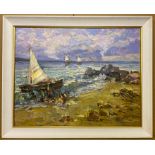 FRAMED OIL ON CANVAS - BY THE SEA BY SERGEI SHAPOVALOV (UKRAINIAN)