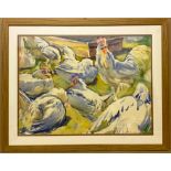 FRAMED WATERCOLOUR - CHICKEN YARD BY ANNA CHEREDNICHENKO (1917-2003)