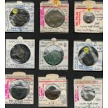 SELECTION OF NINE VARIOUS ANTIQUE COINS