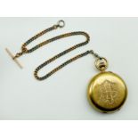 18CT GOLD POCKET WATCH WITH A MIXED WHITE & YELLOW METAL CHAIN