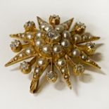 GOLD, DIAMOND & SEED PEARL BROOCH - 8.6 GRAMS APPROX