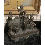 BRONZE FIGURAL BISON GROUP ON MARBLE BASE - 36 CMS (H) APPROX