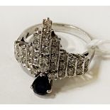 18CT WHITE GOLD SAPPHIRE & DIAMOND RING - SIZE J - 4.2 GRAMS APPROX