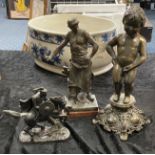 CHERUB WATER FEATURE FIGURINE WITH 2 SPELTER FIGURES