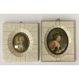 TWO HAND PAINTED PORTRAIT MINIATURES - 14.5 X 11.5 CMS OUTER FRAME