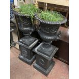 PAIR METAL PLANTERS ON STAND