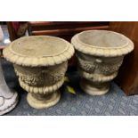 PAIR OF YELLOW PATINAED SWAG & TAIL PLANTERS