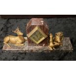 ART DECO FIGURAL MARBLE CLOCK - DEER & FAWNS - 14 CMS (H) APPROX