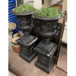 PAIR OF METAL GARDEN PLANTERS ON STAND