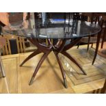 1960'S GLASS TOP COFFEE TABLE ON TEAK BASE