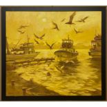 FRAMED OIL ON CANVAS BY MIKHAIL ZHAROV (UKRAINIAN) BIRDS IN A HARBOUR