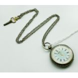 SMALL SILVER POCKET WATCH & CHAIN