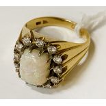 18CT GOLD OPAL & DIAMOND RING - APPROX 0.58 POINTS & 9 GRAMS APPROX - SIZE L