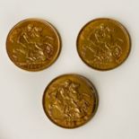 THREE FULL VICTORIAN SOVEREIGN GOLD COINS