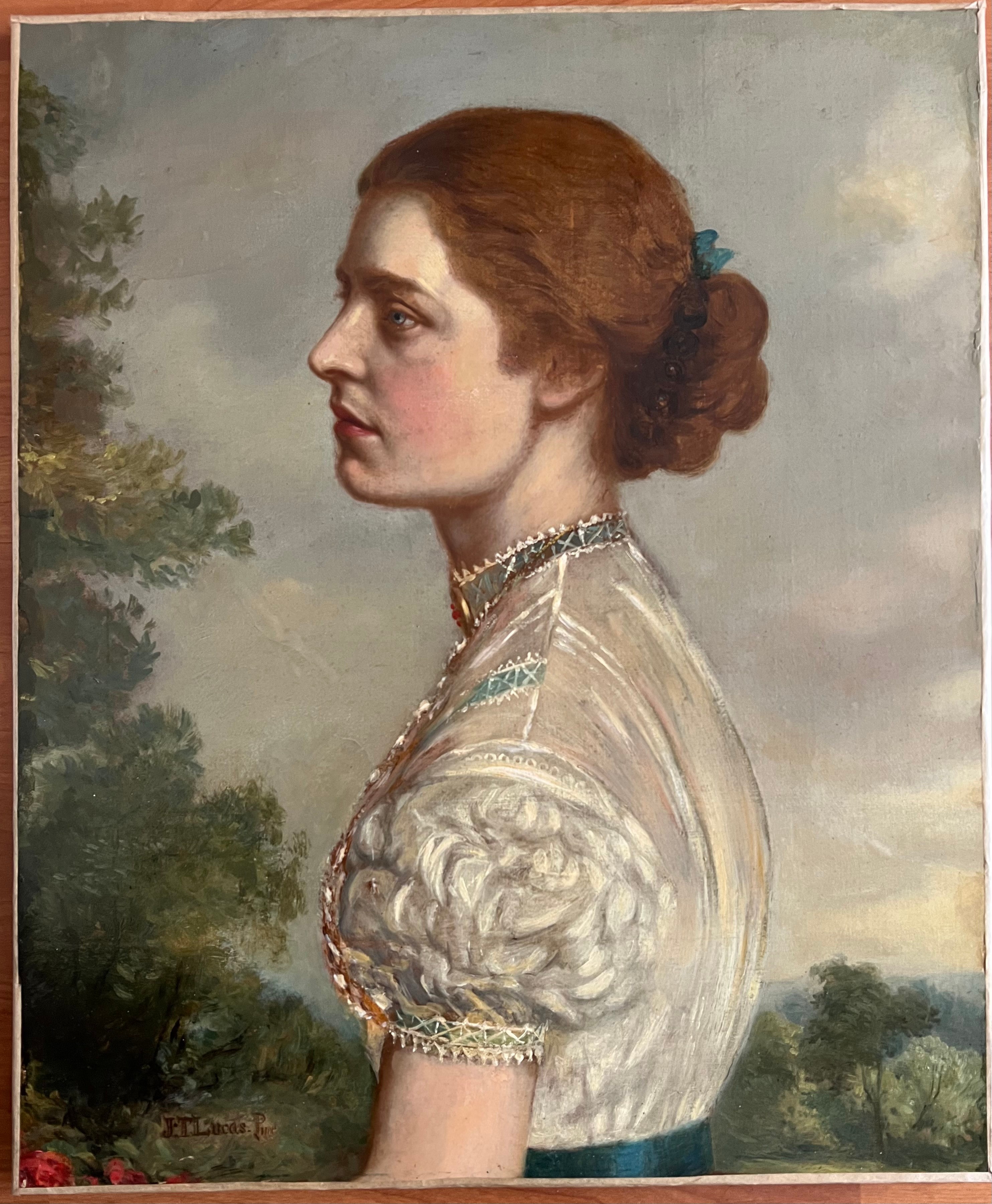 John Templeton Lucas (1836-1880). Oil on canvas. “Portrait of a Lady in a Lace Dress”. Signed.