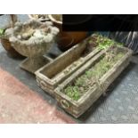 PAIR OF CONCRETE TROUGHS & URN ON PLINTH