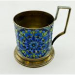 ANTIQUE RUSSIAN 916 SILVER ENAMEL TEA GLASS HOLDER