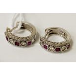 18CT WHITE GOLD RUBY & DIAMOND EARRINGS - 6.2 GRAMS APPROX