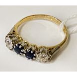 18CT GOLD SAPPHIRE & DIAMOND RING - SIZE N/O - 3.6 GRAMS APPROX