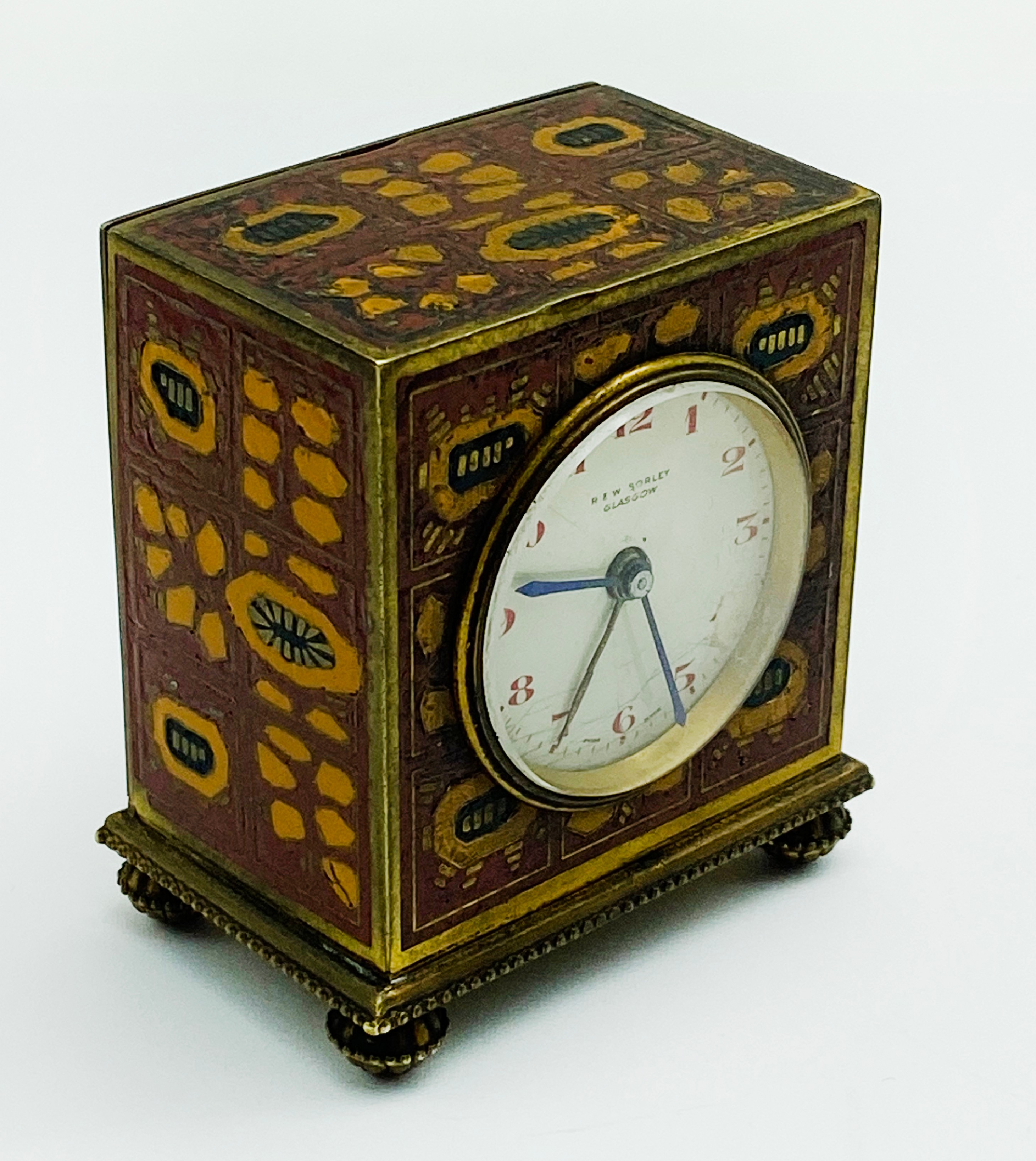 MINIATURE ARTS & CRAFT TRAVEL ENAMELLED CLOCK BY ROBERT & WILLIAM SORLEY GLASGOW A/F - Image 2 of 9