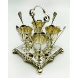 HALLMARKED SILVER FOUR EGG CUPS & SPOONS