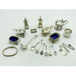 QTY OF SALTS, MUSTARD POTS & OTHER INTERESTING SILVER ITEMS