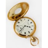 J.W BENSON HALF HUNTER POCKET WATCH IN 18CT GOLD - FULLY WORKING