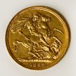 VICTORIAN 1889 FULL SOVEREIGN GOLD COIN
