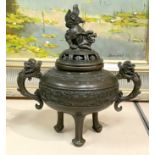 BRONZE CHINESE FOO DOG LIDDED CENSER 22CMS (H) APPROX