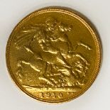 1910 FULL SOVEREIGN GOLD COIN