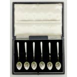 CASED ENAMELLED HALLMARKED SILVER TEASPOONS