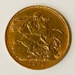 VICTORIAN 1892 FULL SOVEREIGN GOLD COIN