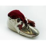 HALLMARKED SILVER NOVELTY PIN CUSHION IN THE FORM OF THE BABY SHOE