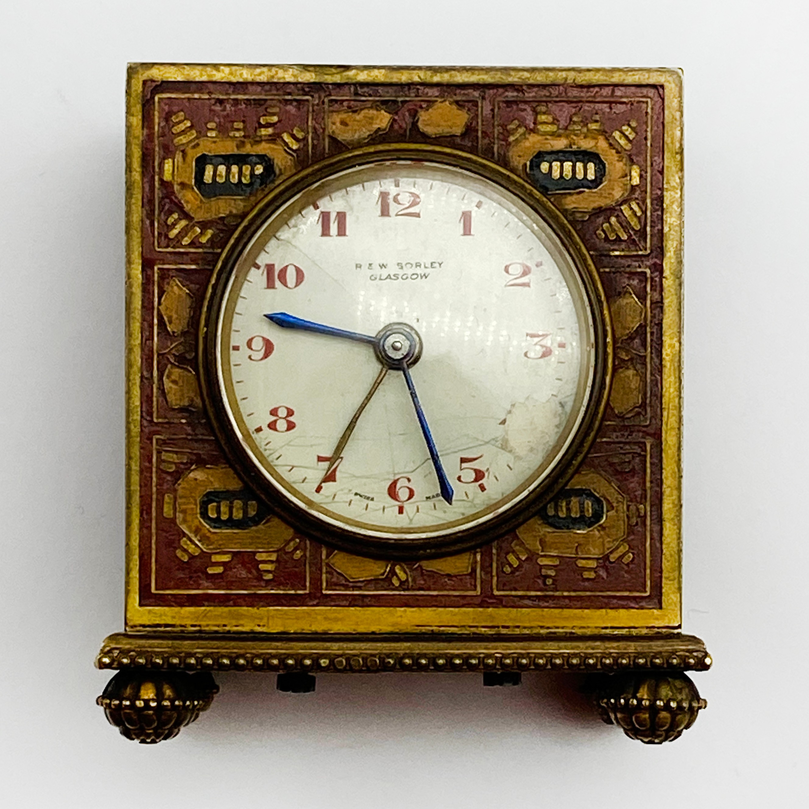 MINIATURE ARTS & CRAFT TRAVEL ENAMELLED CLOCK BY ROBERT & WILLIAM SORLEY GLASGOW A/F - Image 4 of 9