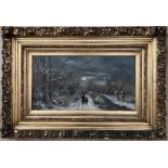 Charles Duval. Pair of oils on canvas. “A Winter & Moonlight Landscape”. Signed.