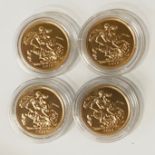 FOUR 2013 FULL SOVEREIGNS GOLD COINS IN MINT CONDITION