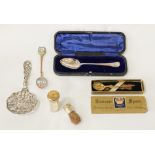 HM SILVER FRETWORK CHERUB SPOON ( BIRMINGHAM) WITH AN ENAMELLED SPOON, BOXED HM SPOON, HM SILVER