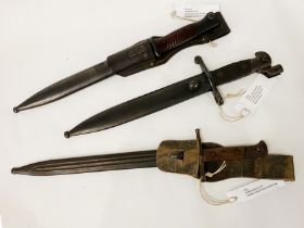 ITALY, SPAIN & GERMAN BAYONETS WITH SCABBARDS X 3