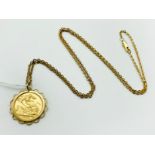 1964 FULL SOVEREIGN WITH A 9CT GOLD MOUNT & 9 CT. GOLD CHAIN