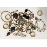 QTY OF SILVER & GEMSTONE JEWELLERY