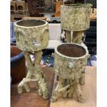 THREE GARDEN TREE POTS ON STAND