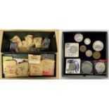 METAL CASE WITH PRE - 1947 SILVER COINS (APP 980 GRAMS) & OTHER COINS