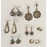 SEVEN PAIRS OF SILVER EARRINGS