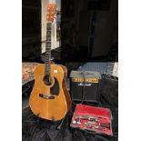 HOHNER ACOUSTIC GUITAR ON STAND WITH MARSHALL AMP & CASED BARCLAY CLARINET