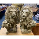 PAIR OF GARDEN LIONS A/F - VERY HEAVY