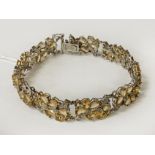 10CT WHITE GOLD CITRINE & DIAMOND BRACELET (ONE CITRINE MISSING BUT EASILY REPLACED) 18CMS LONG